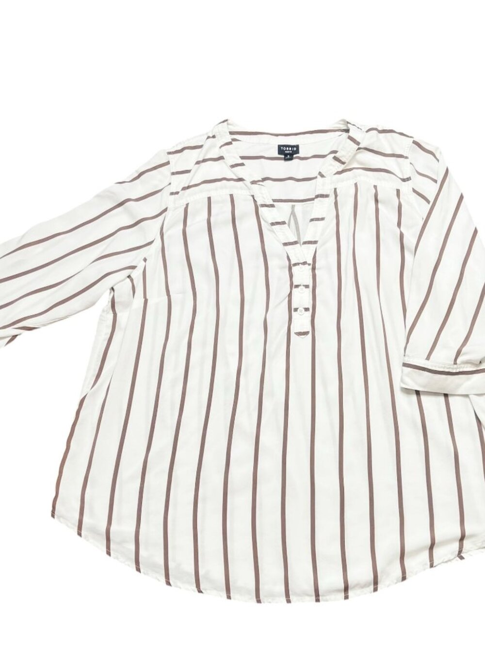 Torrid Harper Top Womens Size 3X (Torrid Size 3) White Brown Roll Tab Sleeves